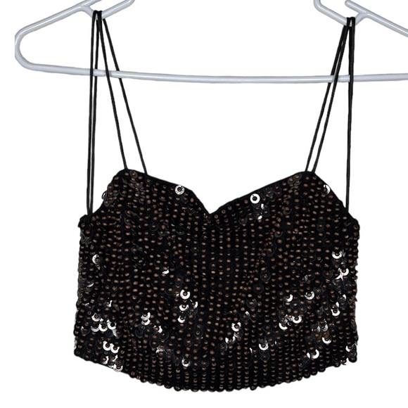 NWT Alice + Olivia Archer Black Beaded Sequin Crop Tank Top - Picture 4 of 11